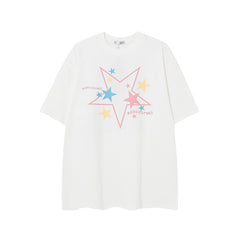 Camisas Vintage Hombre Hip Hop Dopamine Star Letter Print Short Sleeve T-Shirt