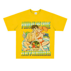 Film Star T Shirt Japanese Cartoons Animation Ponyo on the Cliff by the Sea Movie Loose Heavy Street Cotton T-shirt