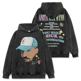 Drake Hoodie Vintage Printed Washed Short Sleeve T-Shirt