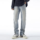 American Men Jeans Zipper Split Jeans Retro Old Loose Straight Pants