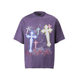 80s Casual Classics Shirts Vintage Washed 3D Printed Cross Short Sleeve T-Shirt