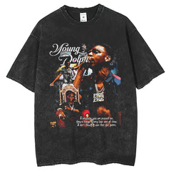 Men T Shirts Retro Hand Print Washing Water Old Short Sleeve Loose T-Shirt