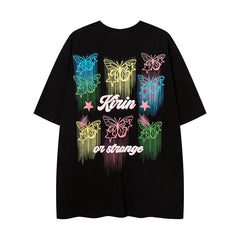 Camisas Vintage Hombre Butterfly Print Short Sleeve T-Shirt Hip Hop Loose Casual