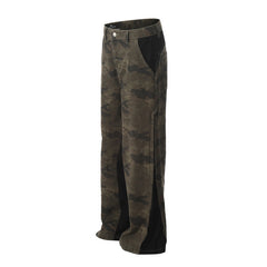 American Men Jeans Vintage Loose Camouflage Pants Zip Straight Jeans