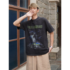 Film Star T Shirt Movie Ladder Devil Pure Cotton Loose Nostalgic Short Sleeve Trendy Heavy T-shirt for Men