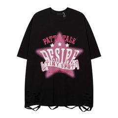 Camisas Vintage Hombre Vintage Star Letter Print Crew Neck Short Sleeve T-Shirt