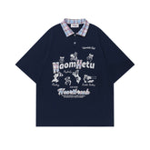 Ellie Seattle Shirt Cartoon Lapel Patchwork Polo Shirt