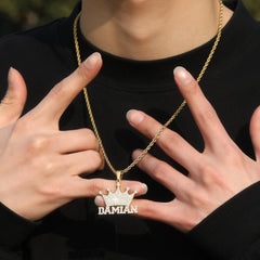 Jewelry Fashion Hip Hop Stainless Steel Diamond Letter Crown Pendant Necklace Royalty Word Up rapper