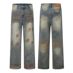 American Mens Jeans Retro Tie-Dyed Ripped Jeans