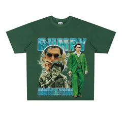 Film Star T Shirt Loose Heavy Retro Street Cotton Small Neckline T-shirt for Men and Women