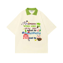 Ellie Seattle Shirt Vintage Cartoon Lapel Splicing Embroidered Polo Shirt