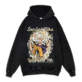 Men Hoodie Casual Japanese Luffy Printed Washed Hooded Sweater Vintage
