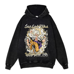 Men Hoodie Casual Japanese Luffy Printed Washed Hooded Sweater Vintage
