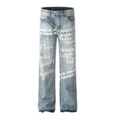 American Men Jeans Washed Old Jeans Hip Hop Loose Casual Straight Pants