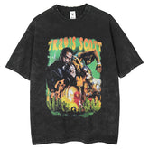 Men T Shirts Printed Vintage Washing Short Sleeves Old