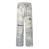 American Mens Jeans Washed Printed Wide Leg Jeans