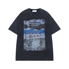 Ellie Seattle Shirt Summer Vintage Newspaper Print Old Washed Short Sleeve T-Shirt