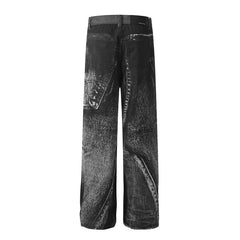 American Men Jeans Hip Hop Washed Old Inkjet Straight Jeans