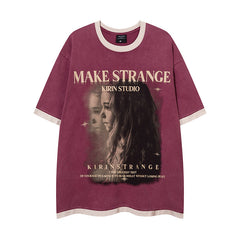 Camisas Vintage Hombre Figure Pattern Crew Neck Short Sleeve T-Shirt