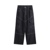 American Men Jeans Retro Washed Straight Loose Wide Leg Jeans