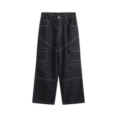 American Men Jeans Retro Washed Straight Loose Wide Leg Jeans