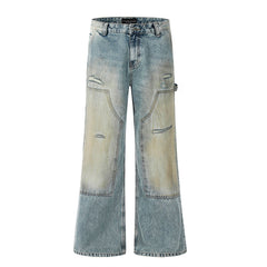 American Men Jeans Ripped Old Dirty Denim Micro Flared Pants Washed Wide Feet Pants