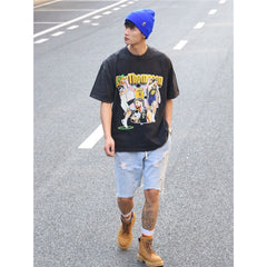 Film Star T Shirt Klaythompson Washed Distressed Printed American T-Shirt Retro Loose Short Sleeve