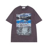 Ellie Seattle Shirt Summer Vintage Newspaper Print Old Washed Short Sleeve T-Shirt