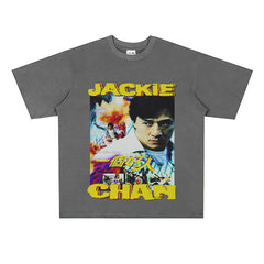 Film Star T Shirt Movie Jackie Chan Martial Arts Doctor a Good Person Trendy Pure Cotton Short Sleeve Loose American Retro T-shirt
