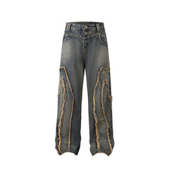 American Men Jeans Vintage Drop Chain Old Washed Tie-Dyed Jeans