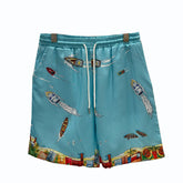 East Coast Shorts Summer Casual Blue Digital Print Men's Shorts Beach Shorts