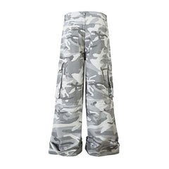 American Men Jeans Vintage Camouflage Tooling Jeans Wide Leg Straight Wide Pants