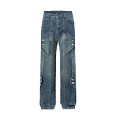American Men Jeans Vintage Tooling Jeans Straight Loose Casual Floor Pants