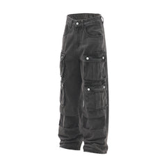 American Men Jeans Washed Old Jeans Vintage Wide Leg Straight Jeans