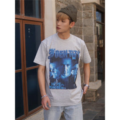 Film Star T Shirt Cotton Loose Nostalgic Short Sleeve American Retro Fashion Printed Design T-shirt for Men