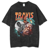 Men T Shirts Retro Old Edging T-Shirt White Ink Printing Loose Short Sleeves