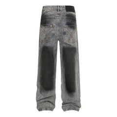 American Men Jeans Vintage Washed Old Spray Splicing Jeans