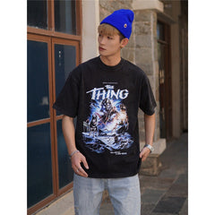 Film Star T Shirt Cotton Loose Nostalgic Short Sleeve American Retro Fashion Printed T-shirt for Men