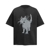 Ellie Seattle Shirt Vintage Cat Print Crew Neck T-Shirt