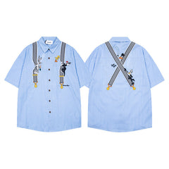 Ellie Seattle Shirt Striped Strap Button-Down Cartoon Shirt