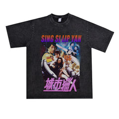Film Star T Shirt Movie Jackie Chan City Hunter Cotton Short Sleeve Loose round Neck T-shirt for Men