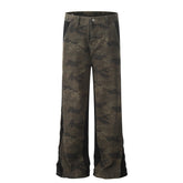 American Men Jeans Vintage Loose Camouflage Pants Zip Straight Jeans