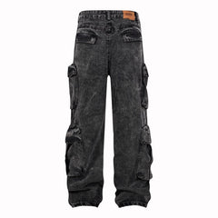 American Mens Jeans Washed Old Multi-Pocket Jeans