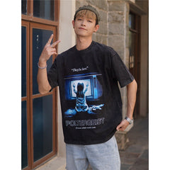 Film Star T Shirt Pure Cotton Loose Short Sleeve Retro Trendy round Neck Loose T-shirt for Men