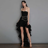 Emily Ratajkowski Dress Pleated Skirt Trailing Tube Top Dress