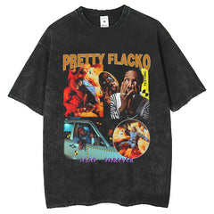 Men T Shirts Rapper Print Crew Neck Old Short Sleeves