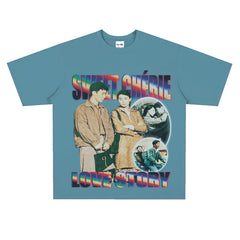 Film Star T Shirt Loose Heavy Retro Street Cotton Small Neckline T-shirt for Men and Women