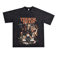 Film Star T Shirt Horror Movie Death Train Pure Cotton Loose Nostalgic Short Sleeve Trendy T-shirt Men and Women