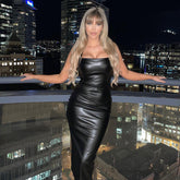 Emily Ratajkowski Dress Slim-Fit Leather Vest Long Dress Suspender Dress