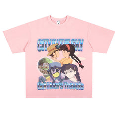 Film Star T Shirt Movie Sky City Loose American Retro Street Cotton Personalized T-shirt for Men and Women